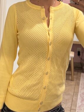 The Limited Light Yellow Open-Knit Button Cardigan